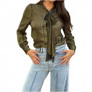 NEW BEULAHSTYLE neck tie long sleeve blouse in gold / black